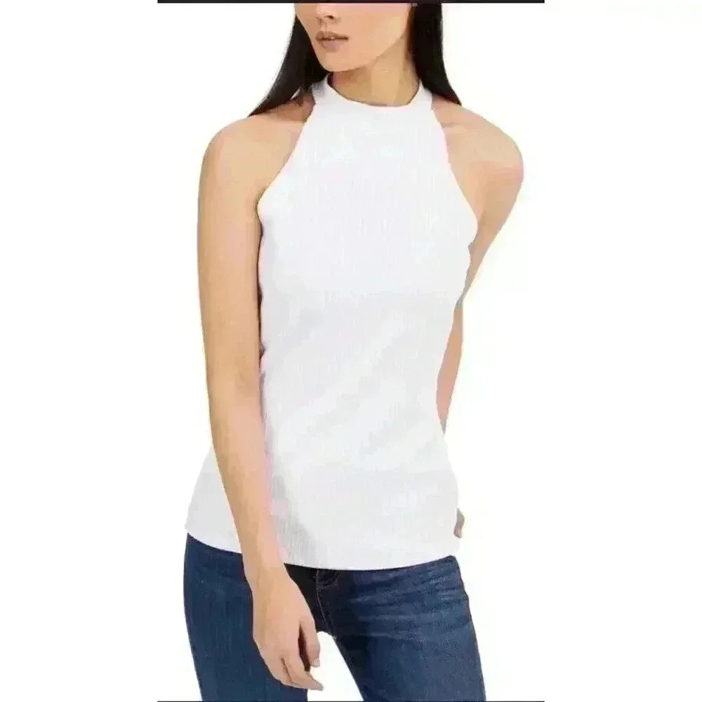 INC International Concepts Mock-Neck Halter‎ Top (Pure White, Size XL)